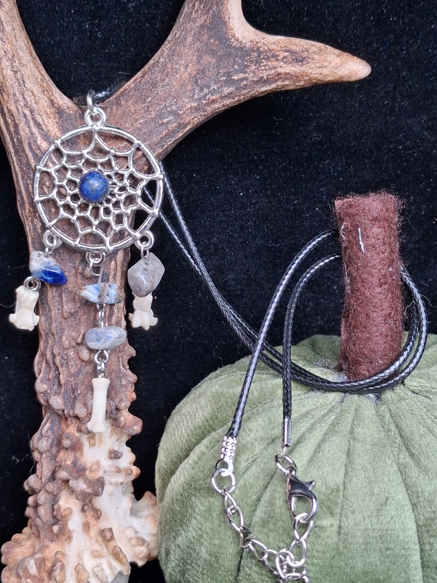 Sodalite and Rat Bone Dreamcatcher necklace