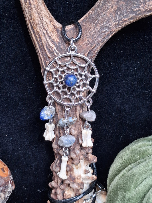 Sodalite and Rat Bone Dreamcatcher necklace