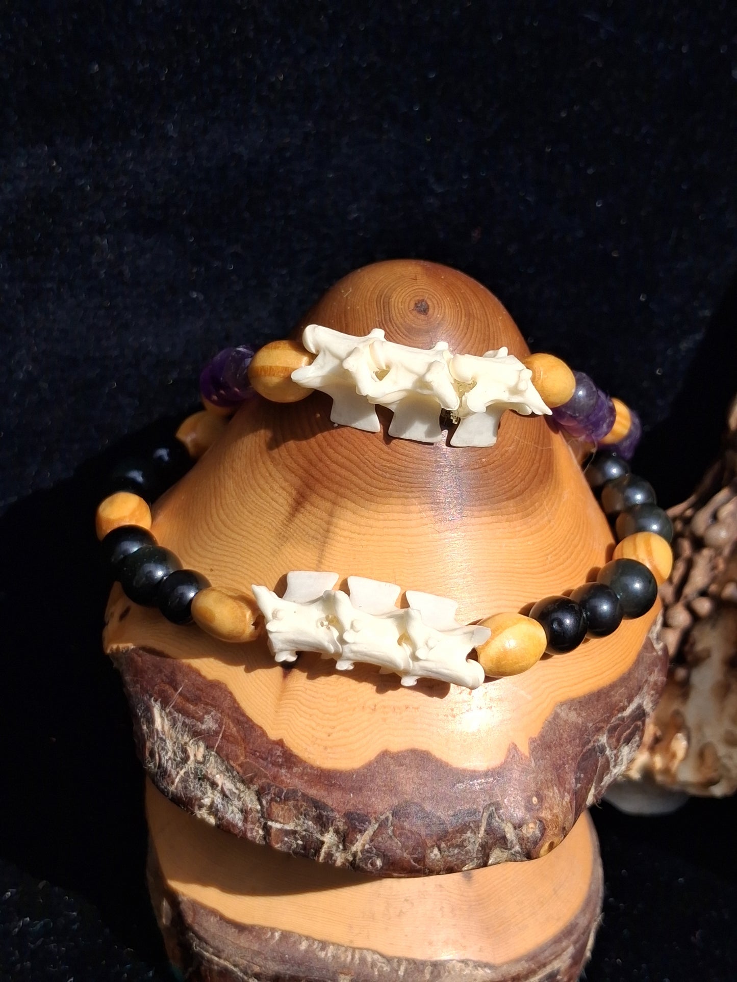 Snake vertebrae and gemstone bracelet
