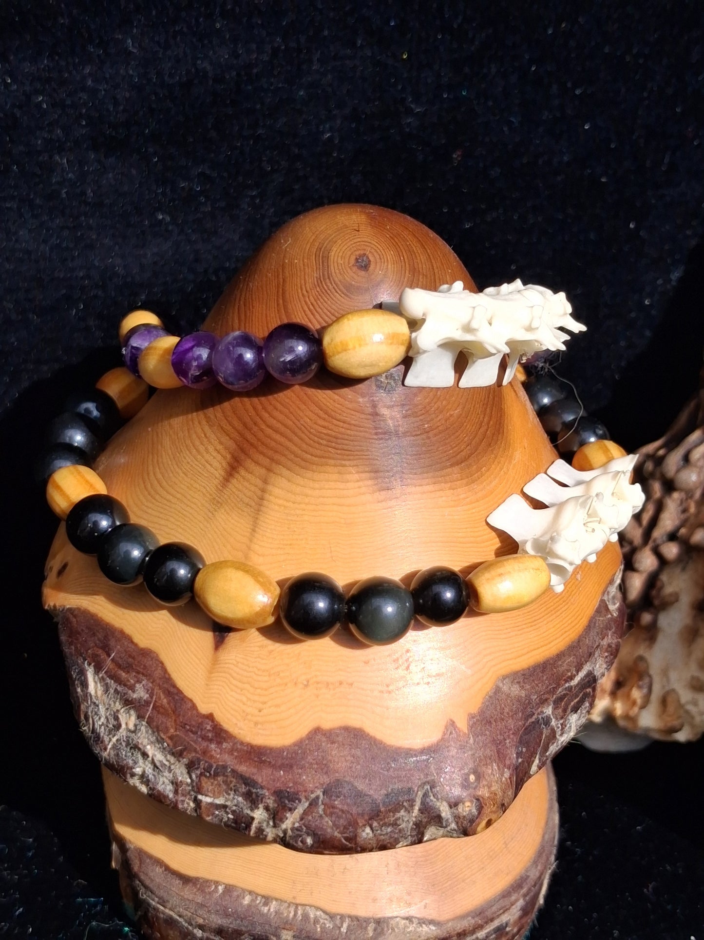 Snake vertebrae and gemstone bracelet