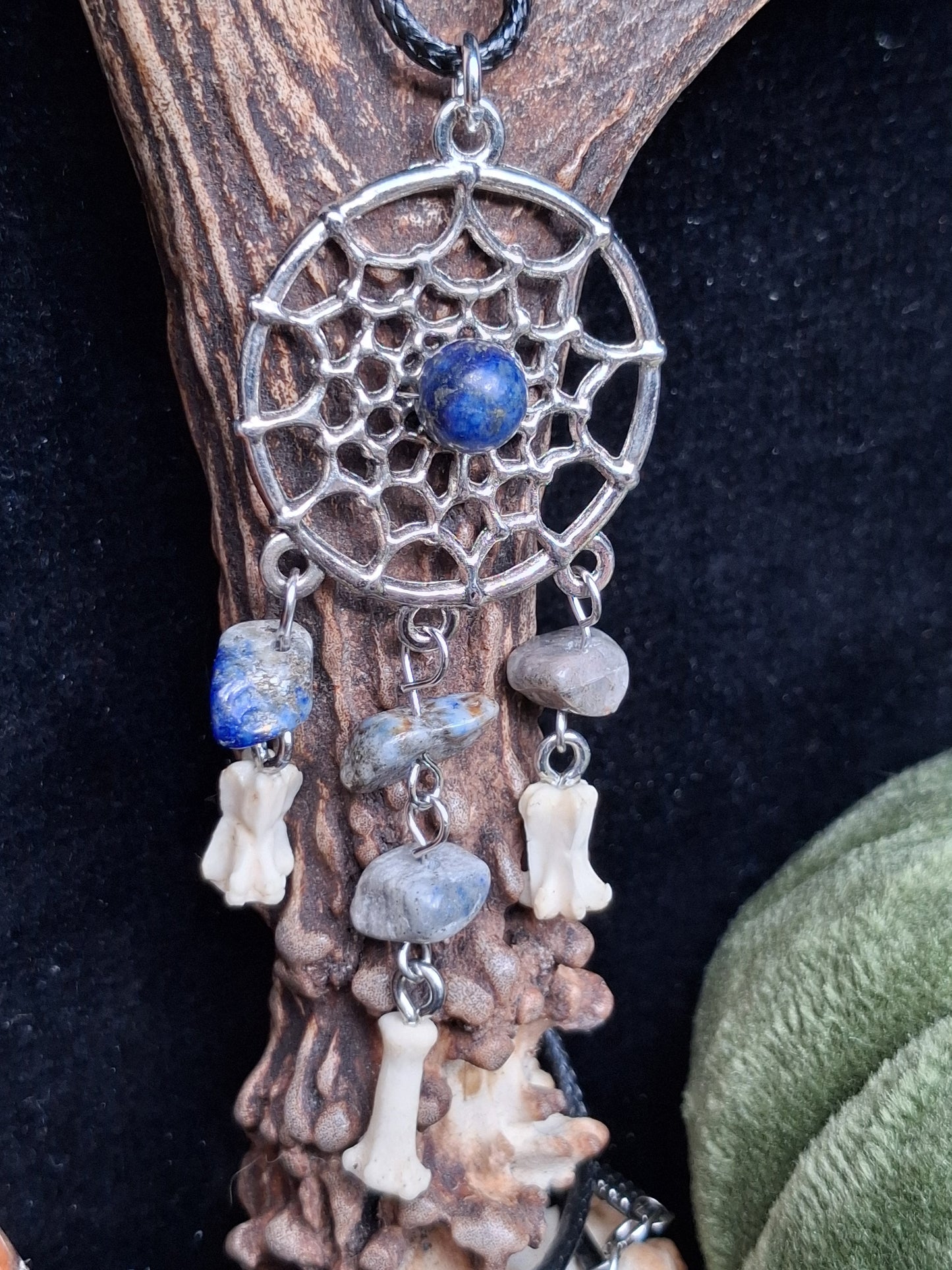Sodalite and Rat Bone Dreamcatcher necklace