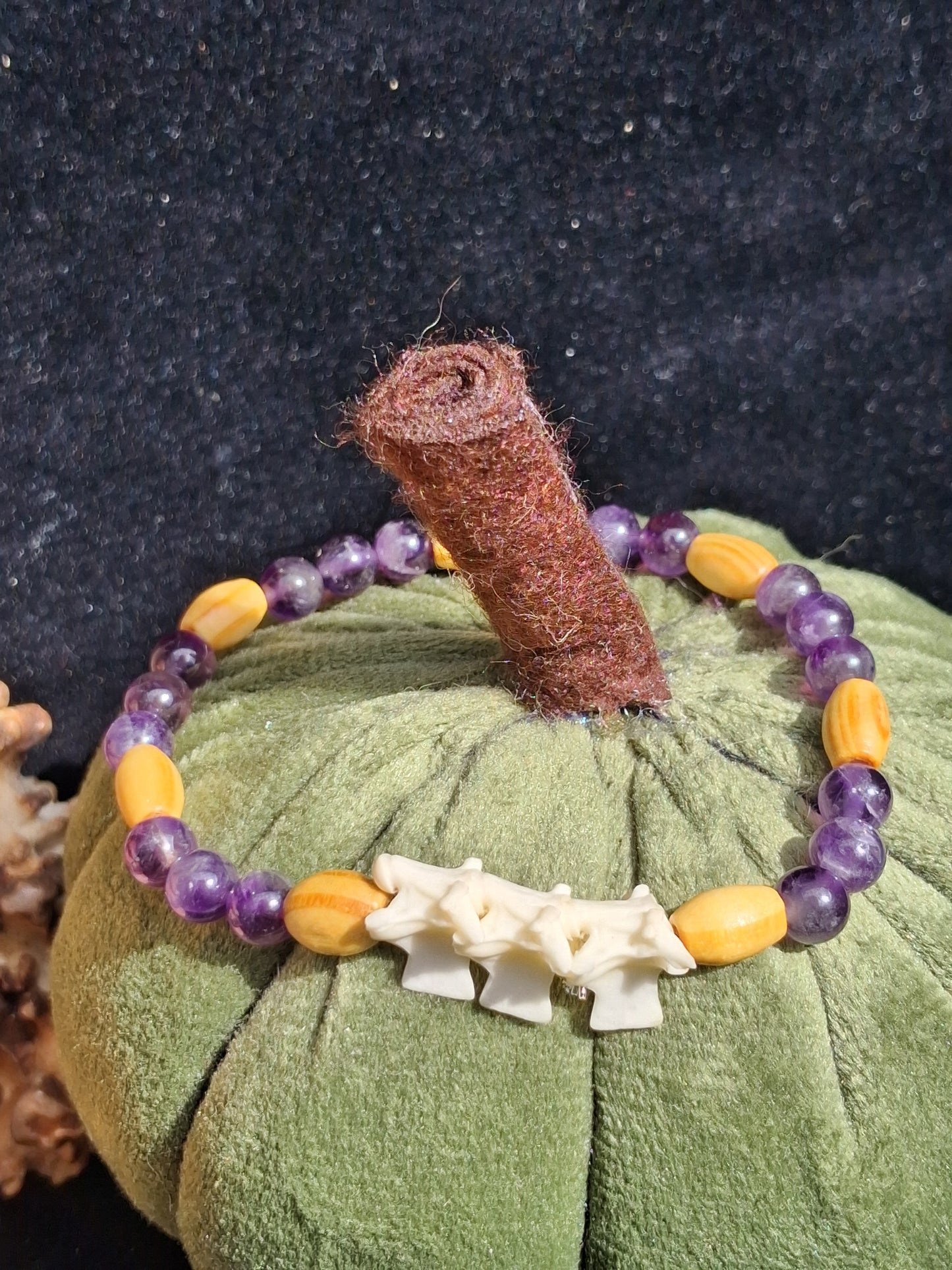 Snake vertebrae and gemstone bracelet
