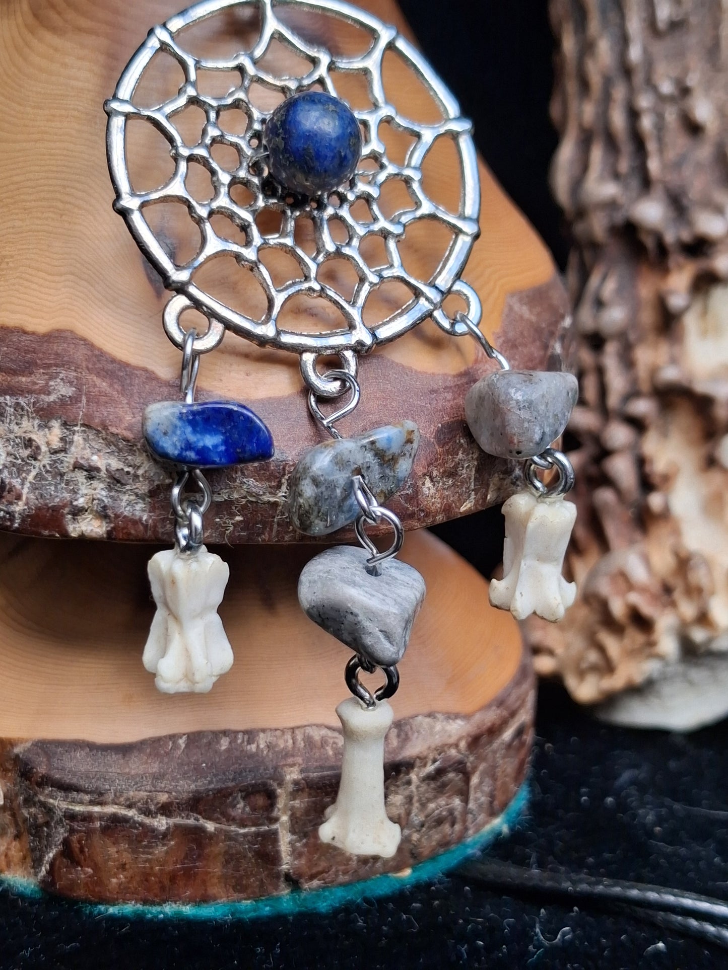 Sodalite and Rat Bone Dreamcatcher necklace