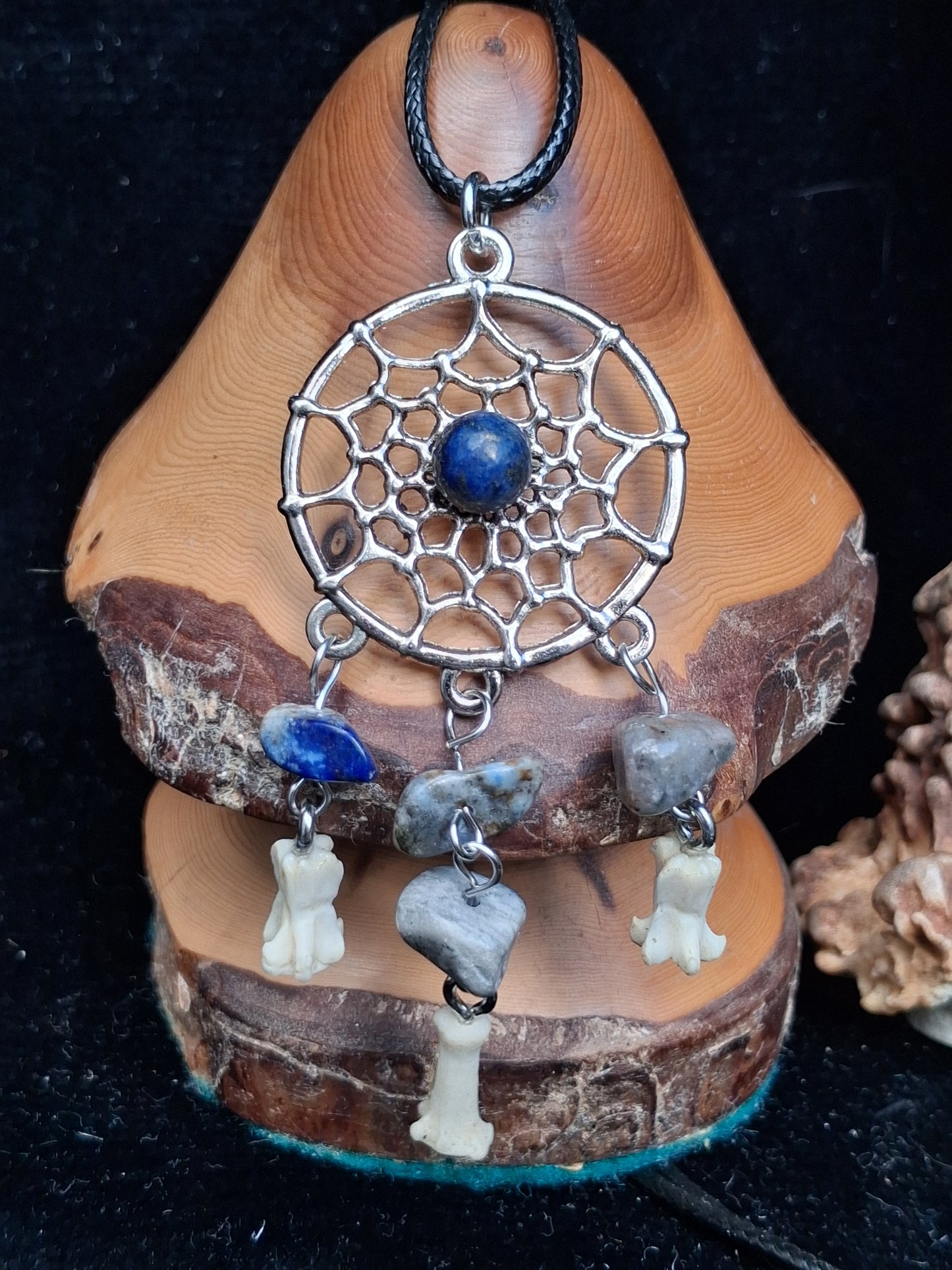Sodalite and Rat Bone Dreamcatcher necklace